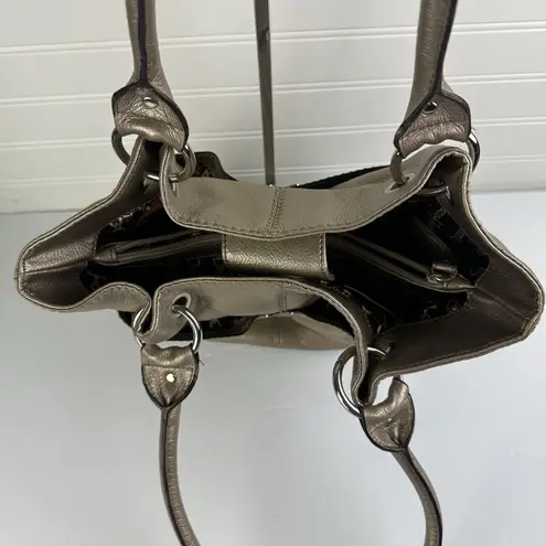 Tignanello Gold Metallic Pebbled Leather Satin Lined Shoulder Tote Bag Pockets