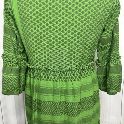 Cecilie Copenhagen Boho Peasant Dress Size XS Womens Green Button Front