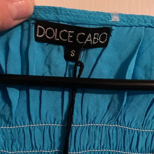 NWT Dolce Cabo Buttoned Peplum Crochet Embroidered Blouse S Boho Resortwear Blue