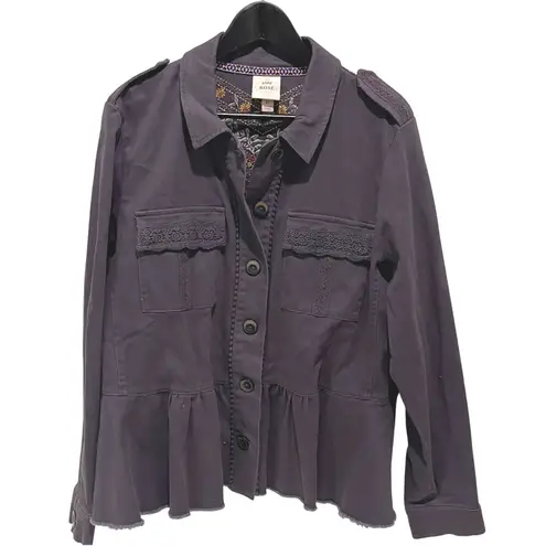 Knox Rose Women's Embroidered Peplum Utility Jacket Gray XL