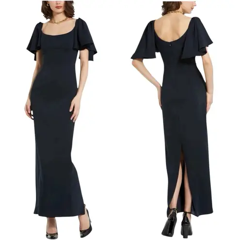 Mac Duggal NWOT Women’s Crepe Fitted Dress Short Ruffle Sleeves Black Size 6