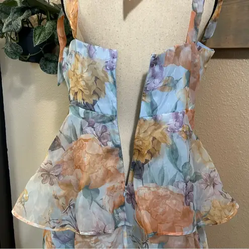 NWT Lulus Playfully Posh Blue Floral Organza Tie