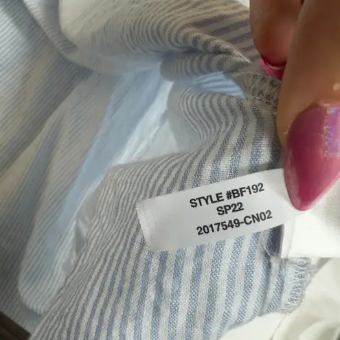 J.Crew  Dress Womens X Small Blue White Striped Linen Cotton Smocked Beach Midi