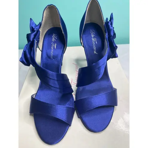 Lulu Townsend Elegant Navy Blue Satin Bow Heels