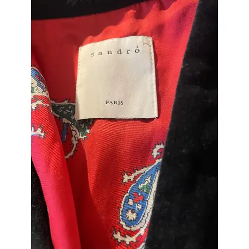 Sandro Paris Black Knit Cardigan Jacket Gold Buttons Paisley Lined Size M/L Size M