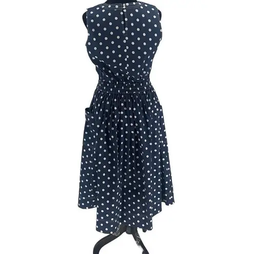 1901 Fit and Flare Navy Polka Dot Sleeveless Midi Dress Size Small NWOT