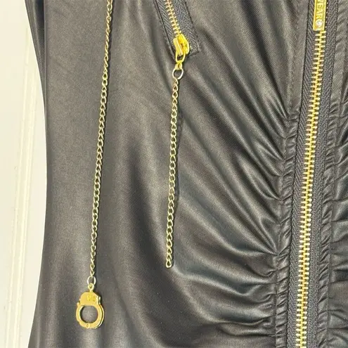 Rocawear Vintage Y2K Black Bodycon Mini Dress Gold Zippers Chains Size M Goth