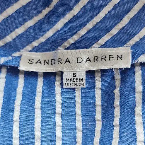 Sandra Darren Blue Stripe Tiered Dress Size 6 Preppy Puffy Sleeve Striped Dress