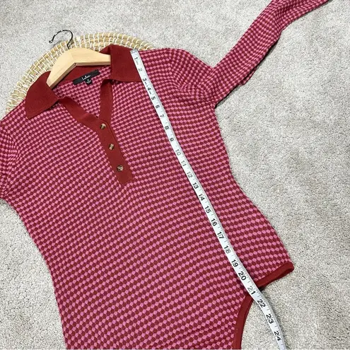 NWOT Lulu’s Retro Cutie Burgundy and Pink Textured Knit Long Sleeve Bodysuit M Red Size M