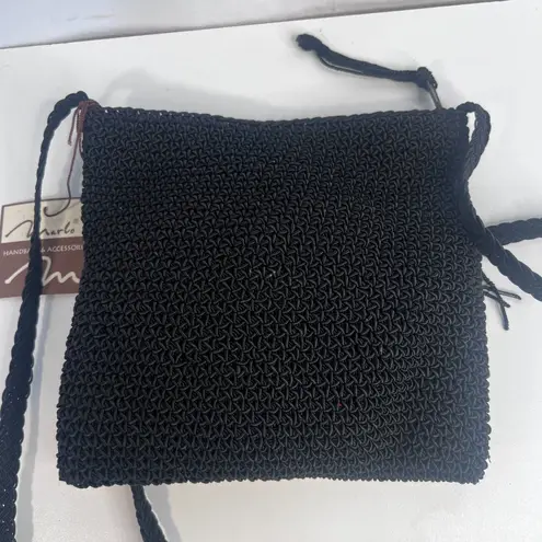 Marlo NWT Floral Embroidered Trim Beaded Fringe Crossbody Bag Square Boho Black