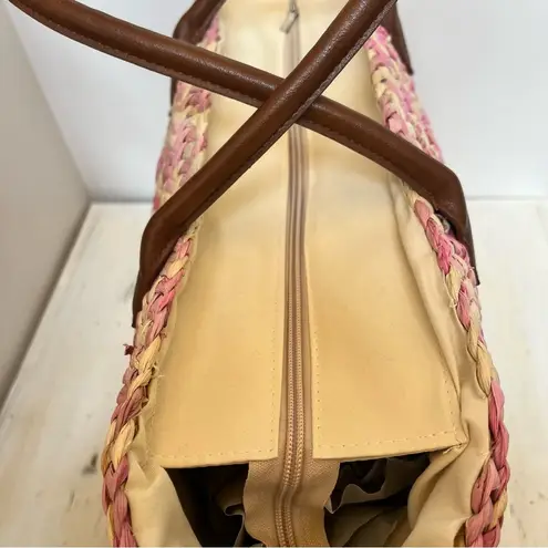 Falls Creek NWOT Cream & Pink Straw Tote Bag One Size Beach Everyday Purse