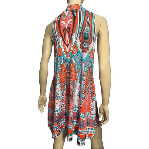 Julian Chang Women’s Size M Orange Paisley Half Zip Sleeveless Swing Dress Size M