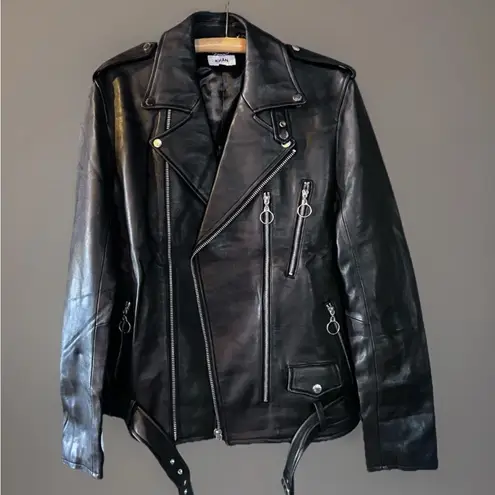 KHAN Biker Leather Jacket In Black Motorcycle Moto Slim Fit Sz Lg So Soft NWOT