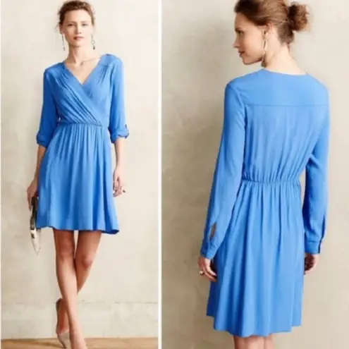 Maeve Anthropologie  Lene Blue Faux Wrap Dress