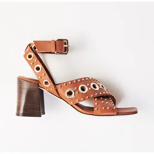 Maje NEW In Box Ferma Eyelet-embellished Leather Sandals In Camel sz 41 / 10.5