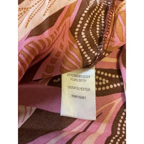 Sunny Leigh Top Womens Size M Retro Floral Long Sleeve V Neck Pleated Ruffles