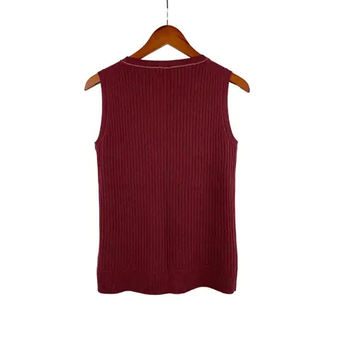 Lafayette 148 New York Womens Ribbed Knit Sleeveless Sweater Top M Red