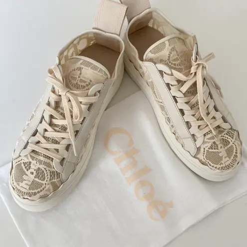 Chloé Chloe Lauren beige lace sneaker