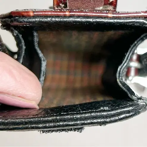 Vintage Brighton Black/Brown Moc Croc Silver Heart Mini Cell Phone Cross Body Bag