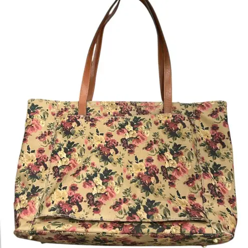 Patricia Nash Antique Rose Coated Linen Canvas Ria Tote Leather trim