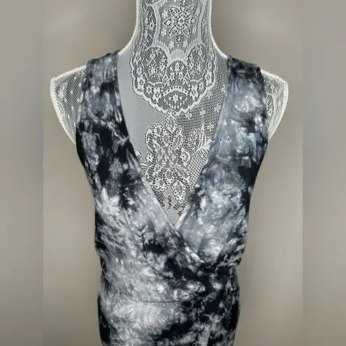 Green Dragon Womens Tie Dye Wrap Front V-Neck Tank Top Dress Black Grey Size XS