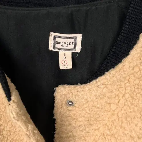 Movint Colorblock Raglan Sleeve Fleece Bomber Jacket L Black Tan Teddy Size L