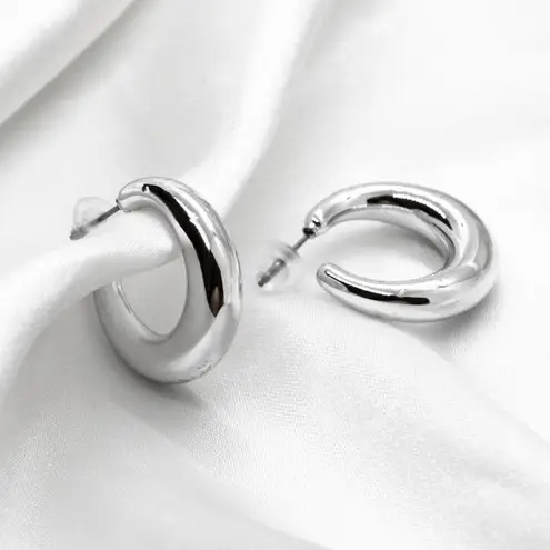 Metallic Silver Hoop Earrings