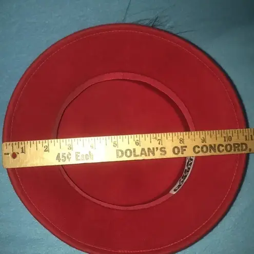 THE HAT GENERATION Red, Wide Black Band, Beautiful Feathers, Rhinestone Detail Red