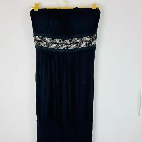 Fashion Magazine Black Tube Dress Small Stretchy 27” Length with Lace Accent