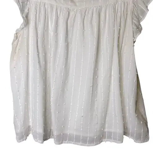 Emerson Fry India Collection White Laurent Flutter Sleeve Top Large Lined Button Tan