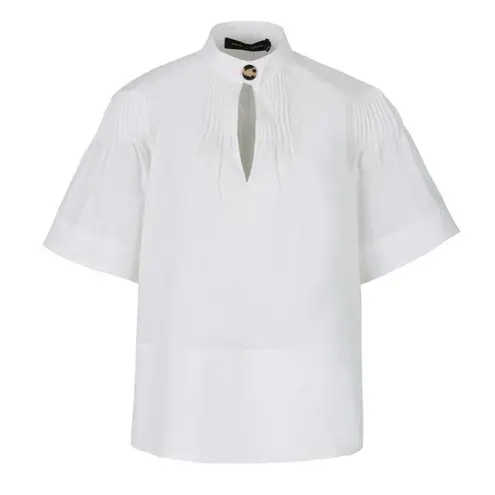 Proenza Schouler Pintuck Pleat Cutout Cotton Poplin Blouse Top short sleeves