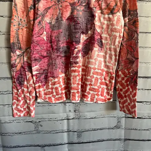 Before + Again Red White Floral Graphic Longsleeve Top S Y2K Relaxed Vibrant Orange