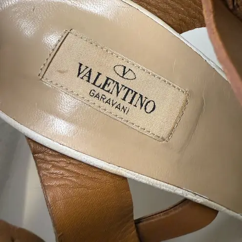 Valentino Garavani Macrostud Rockstud High Heel Sandals Tan White Open Toe 41