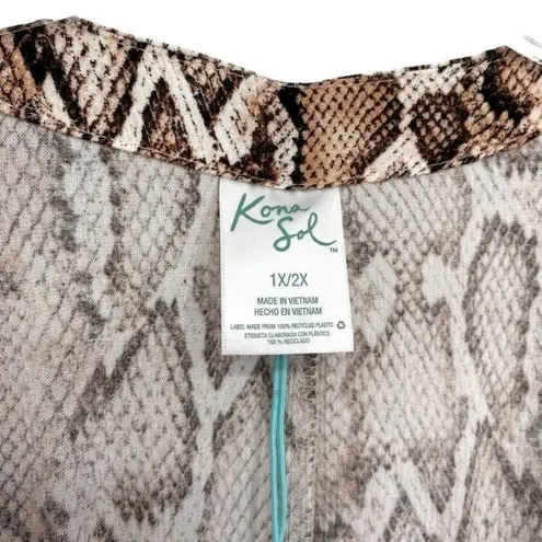 Kona Sol Snakeskin Print Tie Front Midi Kimono Coverup New