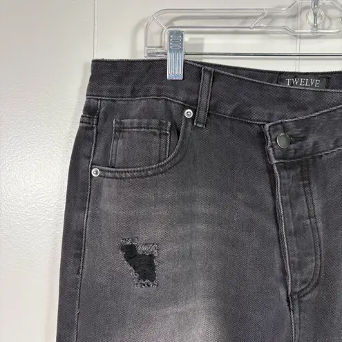 Twelve By Twelve Twelve by On Twelfth Black Denim Straight Leg Button Fly Crossover Waist Jeans