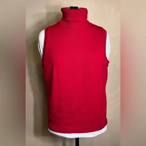 Womens Red 100% Cotton Minimalist Pullover Sleeveless Turtleneck Sweater,USA|LRG Size L