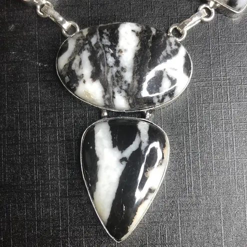 Sterling Silver Old Southwest White Buffalo Turquoise Cabochon Link Necklace 925