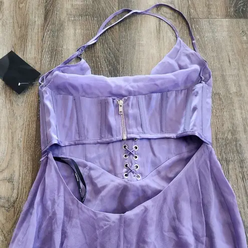 Retrofête Retrofete Larissa Dress in Dusty Lilac Purple Large Silk NWT Corset Semi Sheer