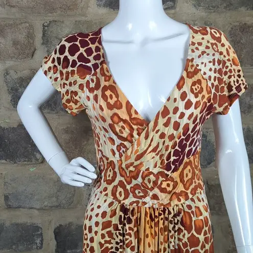 New V Cristina Dress Woman's Size Medium Leopard Print Faux Wrap Animal Print Brown