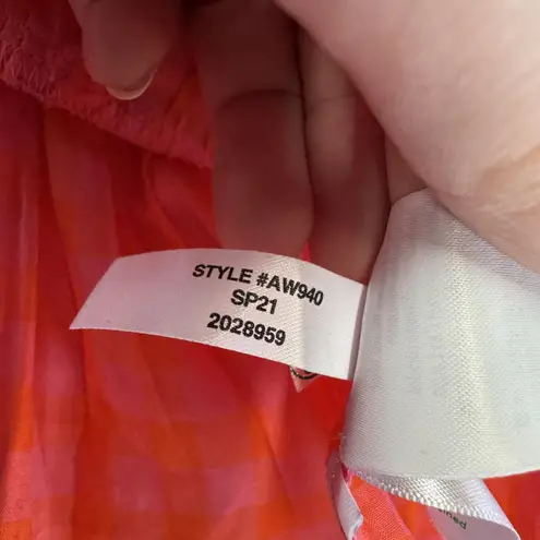 J.Crew Shirt Womens XS Pink Orange Gingham Wrap Ruffle Tie Waist Peplum AW940