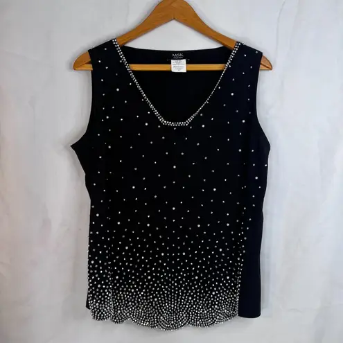 MSK Beaded Pearl Scallop Hem Sleeveless Dressy Cocktail Tank Blouse Size 1X Black