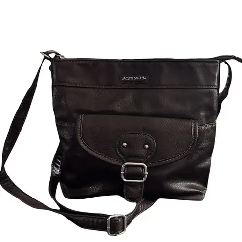 Jaclyn Smith Dark Brown Faux Leather Crossbody Bag Flap Buckle Pocket