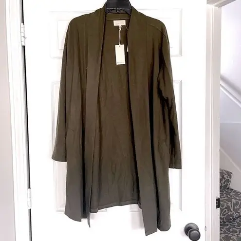 MELLODAY  Cardigan Sweater Medium Duster Olive Green Top Soft Cozy Long Sleeve