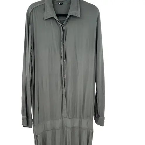 Monrow Jumpsuit Crepe Long Sleeve Collared Button Down Olive Green Size Large