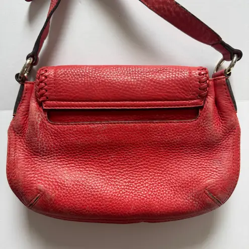 MCM Red Leather Whipstitch Trim Crossbody Bag