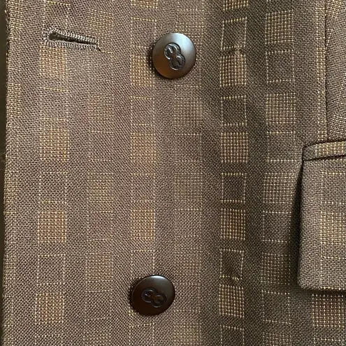 Rare Vintage ESCADA Wool Blend Double Breasted Square Print Brown Blazer Size 34