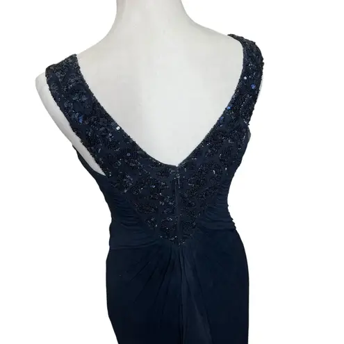 Tadashi Shoji Tadashi Collection Navy Silk Gown Beaded Women’s Size 0 Formal Evening Dress
