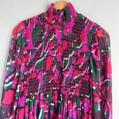 MISA Los Angeles MISA Jessa Turtleneck Smocked Print dress in Holiday Sparkle