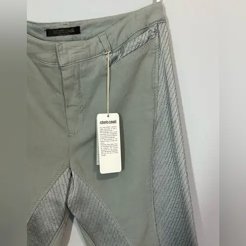 Roberto Cavalli satin cotton cropped riding pants steel gray green size S NWT