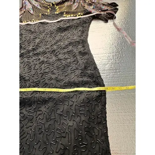 Black Beaded & Sequined Short Sleeve Evening Dress Black Tie Vintage Paris S